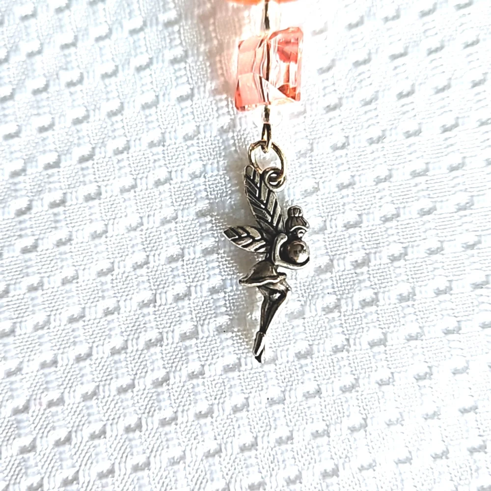 Romantic Sparkling Fairy Charm Keychain with Pink-Peach Tone Beads Handmade